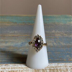 Gold Tone Fashion Amethyst & Crystal Marquise Ring